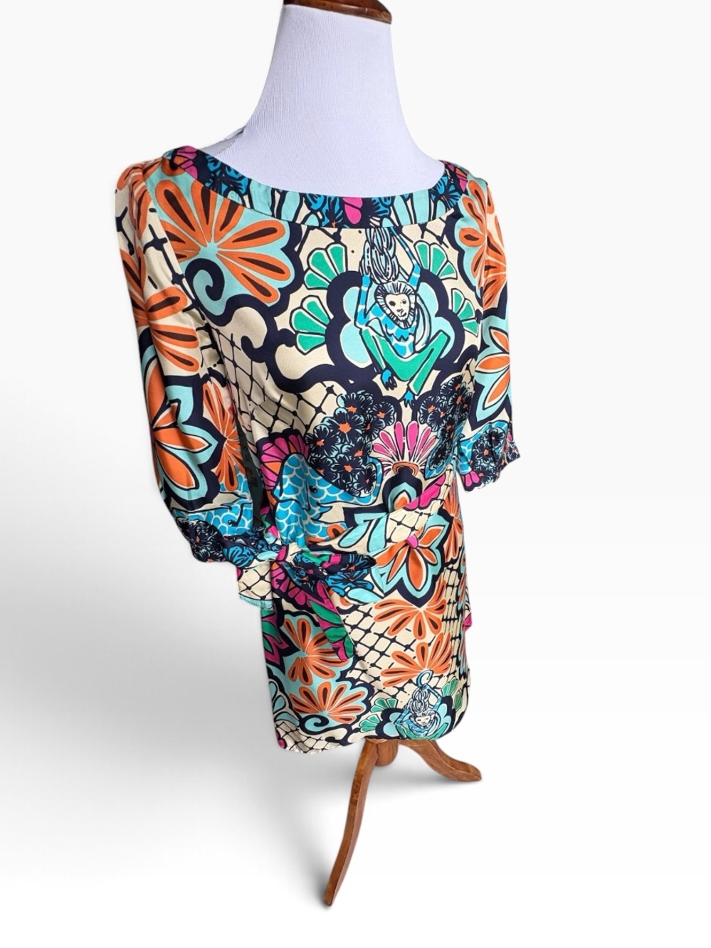 Lilly Pulitzer Multicolor Floral Long-Sleeve Dress in Teal and Orange